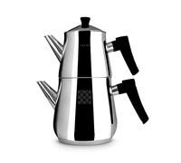 serenk Definition Turkish Teapot Set | Stainless Steel Tea Maker | Approx. 1 Litre Pot | 2 L Kettle | Caydanlik with Bakelite Handles | All Hobs Including Induction | Black