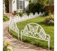 Serenophile 4 Pack Plastic Garden Fence Edging Border Interlocking Decorative Barrier for Lawn Pathway Yard White Butterfly Design