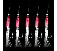 Serenophile 5-Pack for sabiki Rig Fishing Lures with 6 Hooks, Red White Foil Flash Beads, High-Carbon Steel for Mackerel Herring for deep sea Fishing Tackle