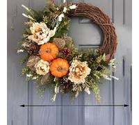 Serenophile Autumn Wreath for Front Door, Fall Harvest Decor with Pumpkin for maple for leaf Eucalyptus Berries, Thanksgiving Door Hanging Ornament for Home Indoor Outdoor, 45cm