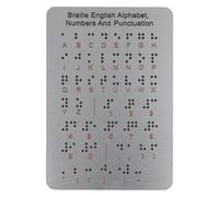 Serenophile Braille Alphabet Board for Beginners with Raised Dots, Numbers and Punctuation, Aluminum Metal Learning Tool for Blind and Visually Impaired, Silver, 7.25x4.