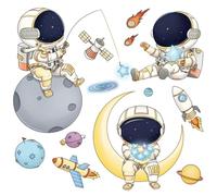 Serenophile Cartoon Astronaut Wall Stickers for Room Nursery, Creative Outer Space Universe Starry Decals, Waterproof PVC Flat Art Decor, Easy to Apply and Rem