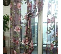 Serenophile Floral Tulle Voile Sheer Curtain Panel for Door Casement Partition Wall Decor Scarf Valance Drape 1x2.5m