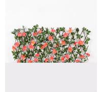 Serenophile Telescopic Fence,Expanding Trellis Artificial Flower Garden Decor Wall Leaf Wood Outdoor Telescopic Fence For Garden(Dark pink)