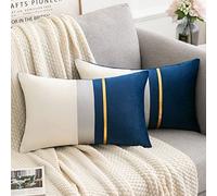 Serento Cushion Covers 30 x 50 cm Navy Blue Gold Striped Patchwork Velvet Case Luxury Modern Rectangle Throw Pillow Cover Decorative Lumber for Bedroom Living Room Cases Bed Sofa Car 12 × 20 Inches