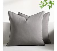 Serento Decorative Cushion Covers Pack of 2 Modern Cotton Farmhouse Throw Pillow Covers Boho Soft Pillowcase Cushions for Home Spring Decor Sofa Couch with Invisible Zipper 18x18 Inch Gray 45x45 cm