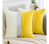Serento Decorative Pillow Cases 45 x 45 cm Cushion Covers Sofa Bed Velvet Super Soft Beautiful Luxury for Bedroom, Living Room, Car, Bench Seat, 18 x 18 cm, Yellow, Pack of 2