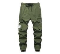 SERENYOU Boys Cargo Trousers Elastic Waist Cargo Joggers School Jogging Pants with Multi Pockets Army Green 7-8 Years/Size 140