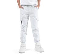SERENYOU Boys Cargo Trousers Slim Fit Joggers Pants Kids Elasticated Waist Jogging Bottoms White 6-7 Years, Size 130