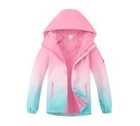 SERENYOU Girls Rain Jackets Waterproof Hooded Raincoats Fleece Lined Windbreaker with Compass 3-4 Years/Size 110 Pink