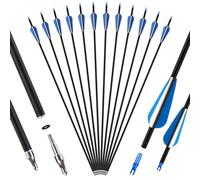 SERfawnCH 12Pcs 30" Carbon Archery Arrows, Spine Matched for Hunting & Target Practice with Compound & Recurve Bows, Durable Carbon Shaft and Removable Tips