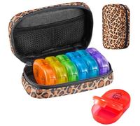 Serfeymi Pill Boxes 7 Day 2 Times a Day AM PM Medicine Organiser Weekly Tablet Organiser Rainbow Pill Box with Portable Zipper Canvas Pill Case for Pills, Supplement, Fish Oils, Vitamin- Brown 01