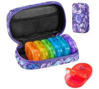 Serfeymi Pill Boxes 7 Day 2 Times a Day AM PM Medicine Organiser Weekly Tablet Organiser Rainbow Pill Box with Portable Zipper Canvas Pill Case for Pills, Supplement, Fish Oils, Vitamin- Purple 01