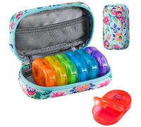 Serfeymi Pill Boxes 7 Day 2 Times a Day AM PM Medicine Organiser Weekly Tablet Organiser Rainbow Pill Box with Portable Zipper PU Leather Pill Case for Pills, Supplement, Fish Oils, Vitamin- Green 01