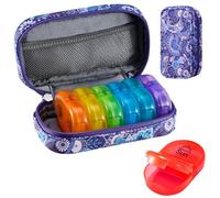 Serfeymi Pill Boxes 7 Day 2 Times a Day AM PM Medicine Organiser Weekly Tablet Organiser Rainbow Pill Box with Portable Zipper PU Leather Pill Case for Pills, Supplement, Fish Oils, Vitamin- Purple 01