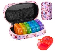 Serfeymi Pill Boxes 7 Day 2 Times a Day AM PM Medicine Organiser Weekly Tablet Organiser Rainbow Pill Box with Portable Zipper Canvas Pill Case for Pills, Supplement, Fish Oils, Vitamin- Pink 01