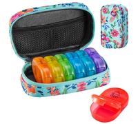 Serfeymi Pill Boxes 7 Day 2 Times a Day AM PM Medicine Organiser Weekly Tablet Organiser Rainbow Pill Box with Portable Zipper Canvas Pill Case for Pills, Supplement, Fish Oils, Vitamin- Green 01