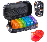 Serfeymi Pill Boxes 7 Day 2 Times a Day AM PM Medicine Organiser Weekly Tablet Organiser Rainbow Pill Box with Portable Zipper Canvas Pill Case for Pills, Supplement, Fish Oils, Vitamin- Black 02