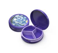 Serfeymi Small Pill Box - 3 Compartments Portable Pill Box for Purse Pocket, Compact Mini Travel Pill Case - Suitable for Medicine, Vitamin, Fish Oil, Supplements - Purple(StarryNight)