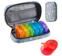 Serfeymi Weekly Travel Pill Organizer 2 Times A Day AM PM Upgraded Rainbow Pill Box 7 Day with Portable Zipper PU Leather Pill Case, Medicine Organizer for Pills, Vitamins, Fish Oils - Floral 02