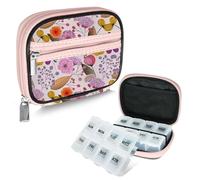 Serfeymi Weekly Travel Pill Organizer Pill Case for Purse with Removable 7 Day Pill Box, Fashionable Travel Medicine Organizer Pill Container for Medicine, Vitamin, Supplement - Bloom 03 + Pill Box