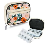 Serfeymi Weekly Travel Pill Organizer Pill Case for Purse with Removable 7 Day Pill Box, Fashionable Travel Medicine Organizer Pill Container for Medicine, Vitamin, Supplement - Bloom 01 + Pill Box