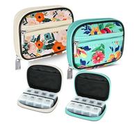 Serfeymi Weekly Travel Pill Organizer Pill Case for Purse with Removable 7 Day Pill Box, Fashionable Travel Medicine Organizer Pill Container for Medicine, Vitamin, Supplement - Bloom 01 + Green 01