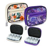 Serfeymi Weekly Travel Pill Organizer Pill Case for Purse with Removable 7 Day Pill Box, Fashionable Travel Medicine Organizer Pill Container for Medicine, Vitamin, Supplement - Bloom 01 + Purple 01