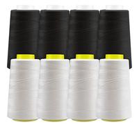 Serger Thread - 8 Cones x 3000 Yards | All-Purpose Polyester Sewing Thread for Machines & Handcrafts (4 Black 4 White)