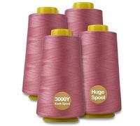 Serger Thread, All-Purpose Thread for Sewing, Polyester, 4 Cones of 3000 Yards Each Spool for Sewing Machine (Red Rubber)