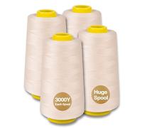 Serger Thread, All-Purpose Thread for Sewing, Polyester, 4 Cones of 3000 Yards Each Spool for Sewing Machine (Ivory)