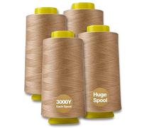 Serger Thread, All-Purpose Thread for Sewing, Polyester, 4 Cones of 3000 Yards Each Spool for Sewing Machine (Dark Cream)