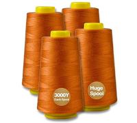 Serger Thread, All-Purpose Thread for Sewing, Polyester, 4 Cones of 3000 Yards Each Spool for Sewing Machine (Ginger)