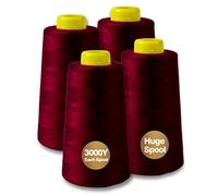 Serger Thread, All-Purpose Thread for Sewing, Polyester, 4 Cones of 3000 Yards Each Spool for Sewing Machine (Burgundy)