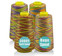 Serger Thread Cones 4 Pack of 3000 Yards Each Spool (Regular Size) All-Purpose Polyester Thread for Sewing & Embroidery Machines (4 Rainbow Colors)