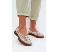 Sergio Leone Lace Up Natural Leather Ballet Flats Perforated