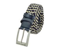Sergio Tacchini Braided Belt,Man Woman, in Elastic fabric With Inserts in Genuine Leather, Gift Box Beige e Blu 125