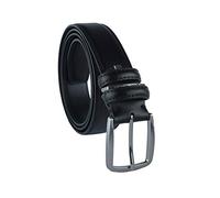 Sergio Tacchini Men's belt made of genuine leather, rectangular buckle, nickel-free, can be shortened - Black two seams 348