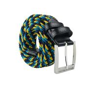 Sergio Tacchini Unisex Elastic Braided Belt, Adjustable Woven Design with Genuine Leather Trim, Navy Yellow Blue, Gift Box