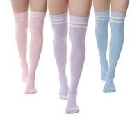 SERICI Thigh-High Socks | Womens Striped Cotton Thigh High Tube Sock | Over Knee Boot Socks, Pastels With Stripes, 4-10 UK