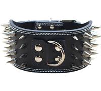 Serijoars Leather Dog Collar with Sharp Studs for Training Sports Walking Size M L XL Pitbull Labrador Boxer (L, Black)