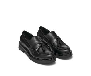 Serilda Fringed Loafers in Breathable Leather Black