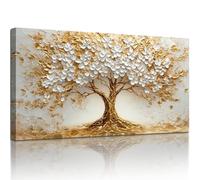 SERIMINO Blossom Tree of Life Wall Art, White Gold Tree Large Wall Decor, Natural Landscape Abstract Art Paintings, Modern Home Wall Pictures for Living Room Bedroom Office Canvas Prints 20"X40"