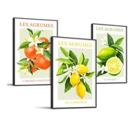 SERIMINO Fruit Framed Canvas Wall Art Prints, Lemon Botanical Wall Art 3 Piece Set, Floral Dining Room Farmhouse Kitchen Wall Decor Modern, Watercolor Paintings Room Decor Aesthetic 12"X16"