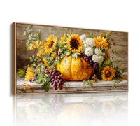 SERIMINO Large Framed Wall Art, Kitchen Wall Art, Floral Wall Decor, Sunflower Pumpkin Painting, Autumn Harvest Art Prints, Rustic Pictures for Living Room Dining Room Farmhouse Decoration 20"x40"