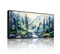 SERIMINO Natural Framed Canvas Wall Art Forest Mountain Picture 24"x48" | Misty Mountain Pine Stream, HD Print, Solid Wood Canvas, Multi Size, Multi Scenarios, Easy To Install, Ideal Gift