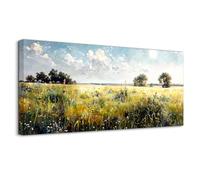 SERIMINO Spring Canvas Wall Art, Nature Landscape Rustic Home Decor Large Artwork, Green Grassland Wildflower Art Prints, Rural Paintings Wall Decor Living Room Bedroom Dining Room 24X48 Inch