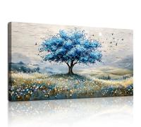SERIMINO Tree of Life Landscape Wall Art, Blue Tree Aesthetic Large Artwork, Nature Botanical Decor Canvas Prints, Rustic Scenery Modern Pictures Wall Decor Living Room Bedroom Home Office 20"X40"