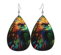 Serious and mysterious colored owl Women's Teardrop Leather Earrings - Lightweight PVC Dangle Earrings, 925 Silver Hooks, Double-Sided Prints | Hypoallergenic Gift