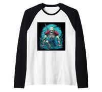Serious Armed Skeleton for Horror Fans Raglan Baseball Tee